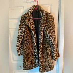 Leopard faux fur coat XL